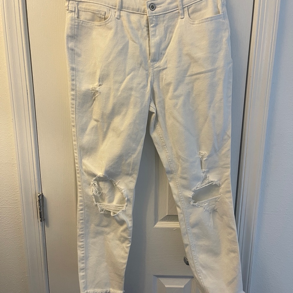 Hollister Cream Boyfriend Distressed Jeans